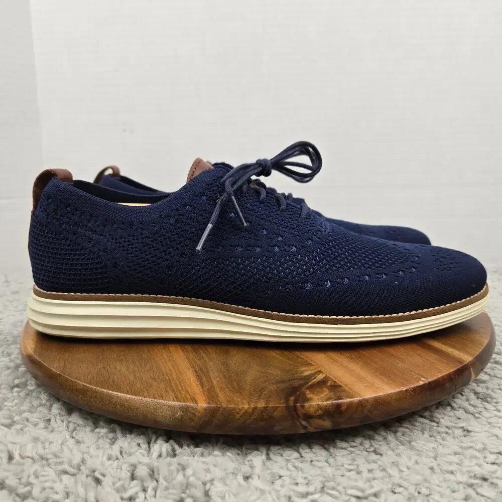 Cole Haan Mens 10.5 OriginalGrand Navy Stitchlite Wingtip Business Casual Oxford